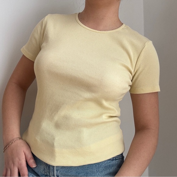 Tops - Classic Ribbed Short-Sleeve Tee - Pale Yellow